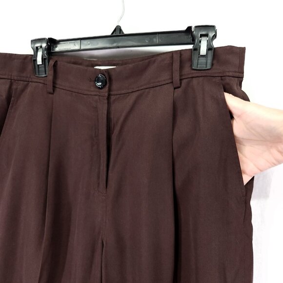 The Reset R Label Trouser Pant Size Medium Pleated Slouchy Cropped Brown Trouser - Picture 9 of 13